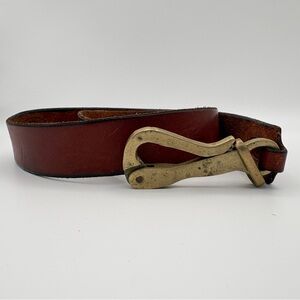 Vintage f. Clegg Craftsman Brown Leather Belt w/ Brass Pelican‑Hook Buckle 35.5"